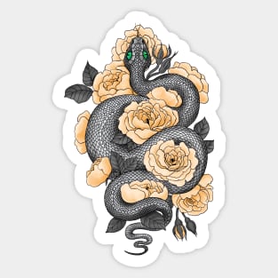 Snake and yellow roses Sticker